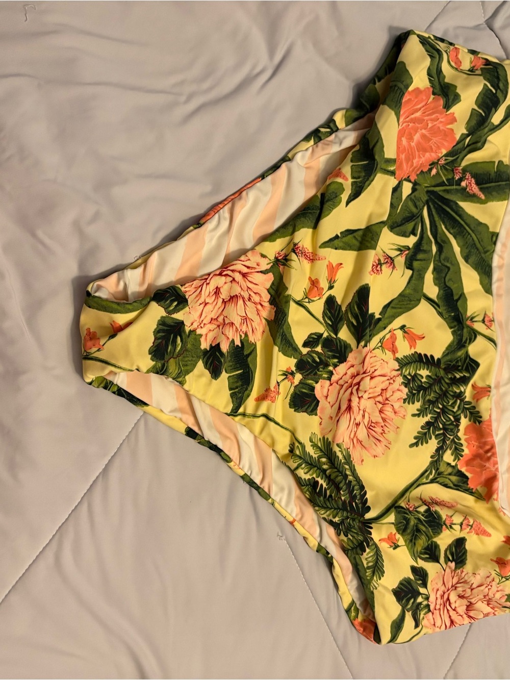 Yellow Floral High-Waist Bikini Bottoms reversible